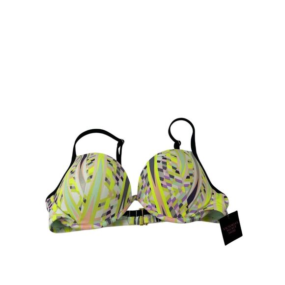 VS Victoria Secret swim bra 34D lime green pink new rn#54867. - Picture 1 of 5